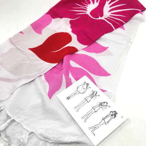 LONG SARONG PINK WHITE 152cm×114cm ロング サロン ハイビスカス フラダンス アロハ ハワイ HAWAII ALOHA hilo hattie ビーチカバーアップ パレオ ドレス ショール 南国 海 海水浴 ビーチ