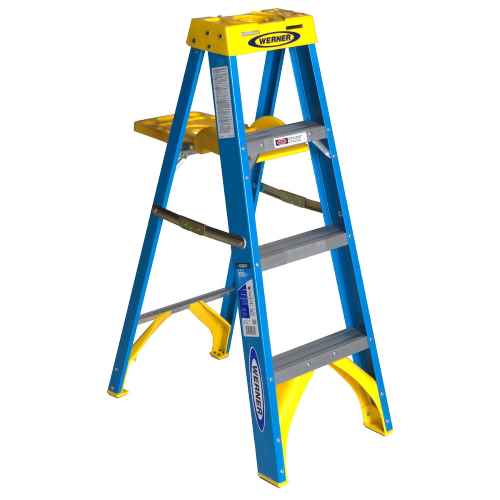 WERNER 4 ft. TYPE I FIBERGLASS STEP LADDER WITH SHELF BLUE 1.2メートル ワーナー ファイバーグラス ステップ ラダー 棚付き 4フィート 脚立 スライダー USA アメリカ 6004S