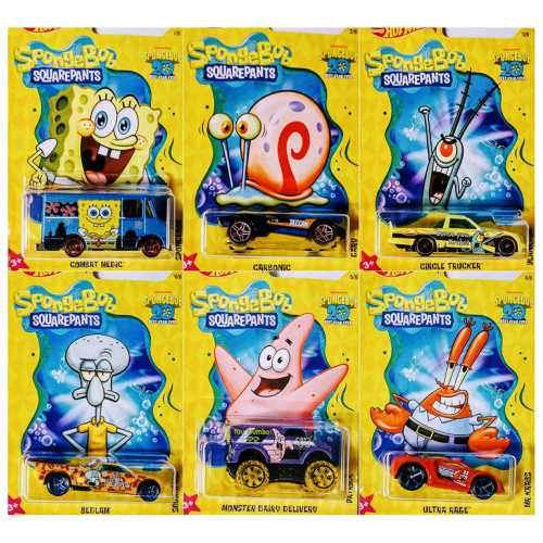 1/64 Hot Wheels Spongebob Car 6台セット ホットウィールズ スポンジボブ ダイキャストカー ミニカー アメリカ パトリック イカルド カーニ ゲイリー プランクトン キャラクター 車 おもちゃ