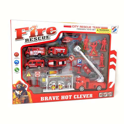 Fire Rescue Play Set ファイヤーレスキュー プレイセット トイ セット ミニカー エマージェンシー 車 くるま 消防車 おもちゃ 働く車 ギフト アメリカ ヘリコプター はしご車