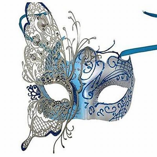 Masquerade Mask Venetian Butterfly Shiny Metal Mardi Gras Mask バタフライ ブルー ブラック アイマスク ハロウィン 仮装 パーティー 仮面舞踏会