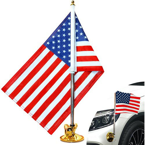 USA Car Flag Flagpole with Air Suction Mount 星条旗 カーフラッグ 吸盤 国旗 イベント カーショー ショー ゴールド ポール アメ車 吸盤 アメリカン アメリカ