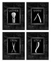 Vintage Barbershop Art Prints Set Black-on-Black バーバー ショップ ビンテージ ポスター アート 4枚SET 床屋 ビンテージポスター アメリカ レトロ カイゼル髭