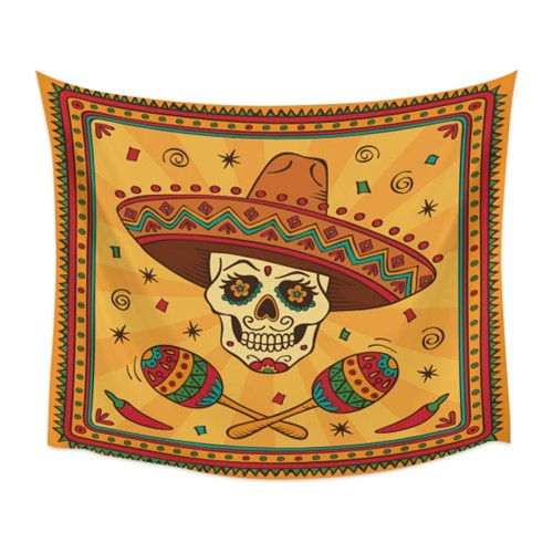 Mexican Tapestry メキシコ タペストリー メキシコの伝統的なデザインを取り入れたタペストリー。 死者の日やハロウィンなどのイベントにぴったりのインテリアアイテムです。 お部屋や店舗、カフェなどでのインテリアにも。 サイズ 縦約90cm　横約140cm 素材：ポリエステル 薄手のサラッとした生地です。 お部屋のインテリアに最適です。 こちらの商品は【ネコポス】対応です。 ※製造時からの製品誤差がある場合がございます。 イメージ写真のため、サイズをご確認ください。 【シュガースカル】【メキシコ】【スカル】【タペストリー】【インテリア】【カラベラ】　