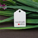 HAND MADE Tags ハンドメイドタグ 100枚 ペーパー メッセージカード 値札 ギフト 贈り物 タグ 荷札 店舗 業務用 アメリカ ホワイト ミニサ...