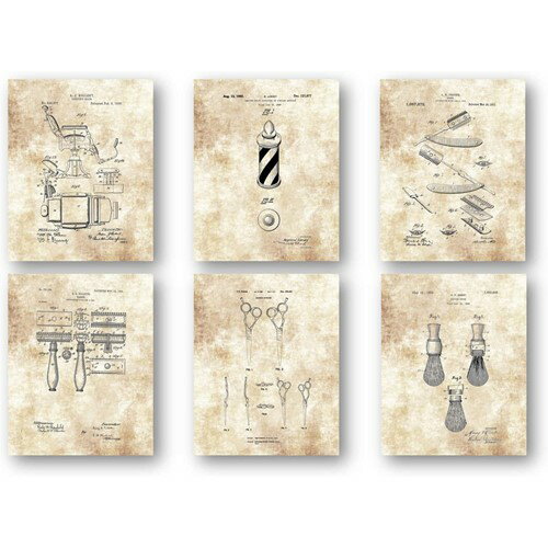 樂天商城 - Vintage Barbershop Art Prints Set バーバーショップ ビンテージ ポスターアート 6枚SET 床屋 ビンテージポスター アメリカ レトロ アメリカ雑貨 アメリカン雑貨
