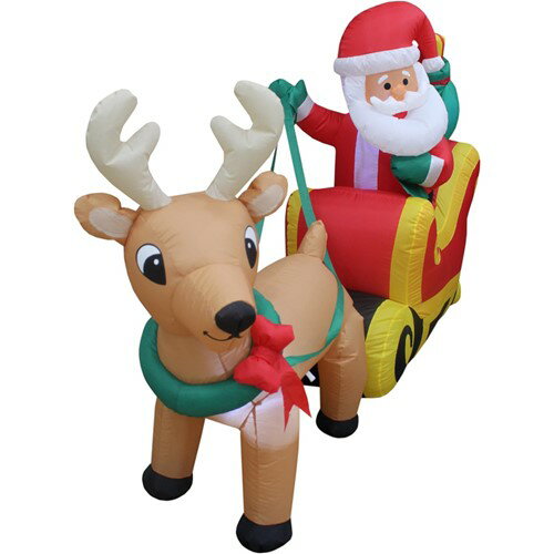 183cm Inflatable Santa Sleigh Outdoor Winter Decor エアーバルーン サンタ トナカイ ウィンター デコレーション クリスマス サンタクロース そり 立体 3D アメリカ パーティー 装飾 ライト インフレータブル