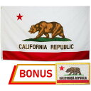 California State Flag 3x5 Feet パッチ付き カリフォルニア 州旗 アメリカ カリフォルニア ベアー CA カリフォルニアスタイル ...