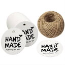 HAND MADE Tags ハンドメイドタグ 100枚 麻紐セット クラフトペーパー メッセージカード 値札 ギフト 贈り物 タグ 荷札 店舗 業務用 アメリ...
