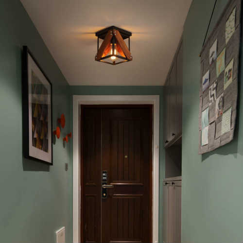Metal and Wood Square Flush Mount Ceiling Light ブラック メタル ウッド スクエア 四角 シーリングライト 電気 インテリア ガラス 照明器具 天井照明 吊り下げ アメリカ リビング カフェ 店舗 木製 ビンテージ風