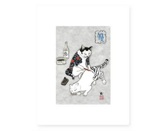 MONMON CATS Tebori Print モンモンキャット 絵 アートパネル ポスター 壁掛け 絵画 猫 刺青 イレズミ tattoo タトゥー ねこ ネコ アメリカ カリフォルニア