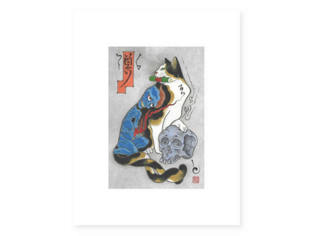 MONMON CATS Gaki Neko Mata Print モンモンキャット 絵 アートパネル ポスター 壁掛け 絵画 猫 刺青 イレズミ tattoo タトゥー ねこ ネコ アメリカ カリフォルニア