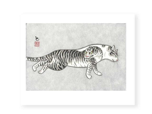 MONMON CATS Grey Striped Tiger Cat Print モンモンキャット 絵 アートパネル ポスター 壁掛け 絵画 猫 刺青 イレズミ tattoo タトゥー ねこ ネコ アメリカ カリフォルニア