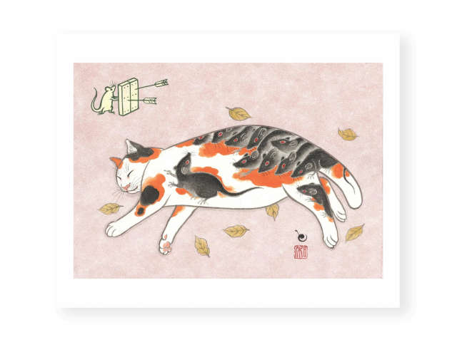 MONMON CATS Autumn Cat Print モンモンキャット 絵 アートパネル ポスター 壁掛け 絵画 猫 刺青 イレズミ tattoo タトゥー ねこ ネコ アメリカ カリフォルニア