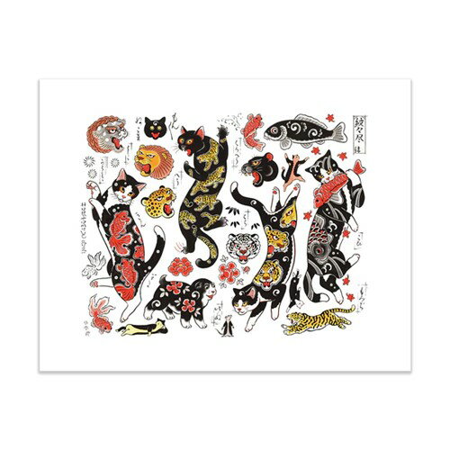 MONMON CATS Koi Cat Flash Print（大）モンモンキャット コイ キャット フラッシュ プリント 絵 アートパネル ポスター 壁掛け 絵画 猫 刺青 イレズミ tattoo タトゥー ねこ ネコ アメリカ カリフォルニア