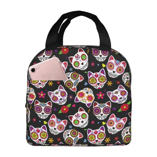 樂天商城 - Cat Lunch Bag ランチバッグ ランチサック ランチ バッグ シュガースカル 死者の日 メキシコ メキシカン Bag アメリカ アメリカン ブラック Black 黒 弁当袋 かわいい 個性派 カラフル メキシコ雑貨 メキシカン雑貨
