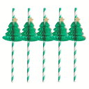 Christmas Tree Straws 20本 クリスマス ツリー ストロー パーティー パーティーグッズ デコレーション 装飾 業務用 ホリデー Holidays Xmas ストライプ しましま グリーン ホワイト 紙 ペーパー ドリンク【ネコポス】