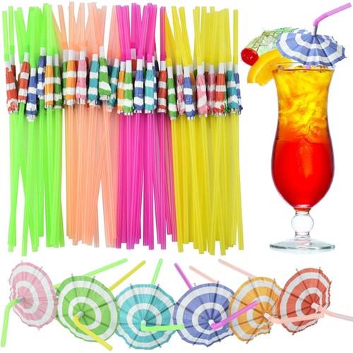 Umbrella Straws アンブレラ ストロー 100本入り 使い捨てストロー 南国 ハワイ アメリカ バリ トロピカル ハワイアン 業務用 バー カクテル ジュース かわいい 傘 パラソル パーティー 