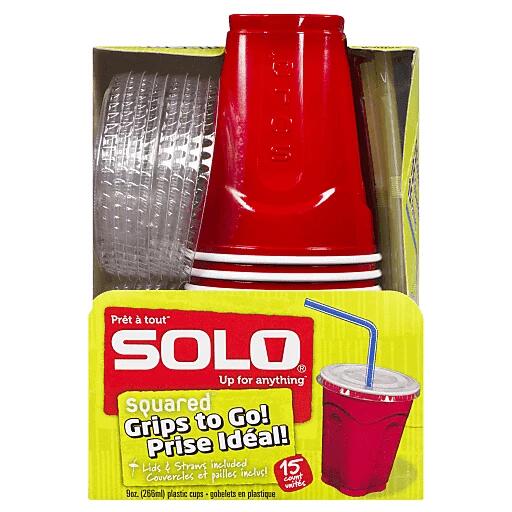 Solo Squared Grips To Go Plastic Cups プラスチック レッド カップ フタ ストロー 9oz 15個入り 266ml アメリカ パーティー プラカップ コップ プラスチック 使い捨て アメリカ パーティー アウトドア BBQ 店舗 バー