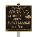 24 Hour Video Surveillance Sign セキュリティー看板 防犯カメラ サイン 看板 プレート 警告 安全 アメリカ 空き巣 対策 ビデオ 不法侵入 ブラック