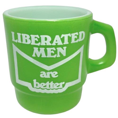 【中古】Fire King LIBERATED MEN are better Stacking Mug Green ファイヤーキング スタッキング マグ グリーン 中古 海外輸入中古品 緑 Anchor Hocking Ovenproof Made スタッキングマグ マグカップ USA ビンテージ