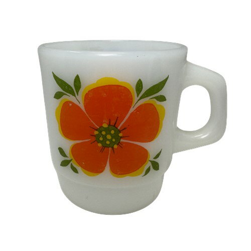 【中古】Fire King Day Breakers Flower Mug ファイヤーキング デイブレイカー フラワー マグ 中古 海外輸入中古品 Anchor Hocking Ovenproof Made スタッキングマグ マグカップ USA ビンテージ ミルクガラス アメリカ アメリカン