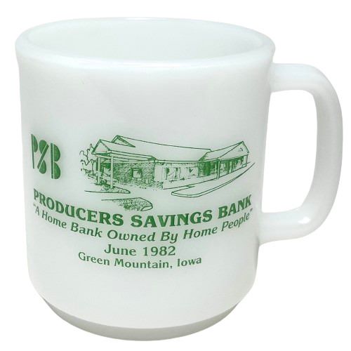 【中古】Glasbake PRODUCERS SAVINGS BANK 1982 Mug グラスベイク プロデューサー セービング バンク マグ 銀行 中古 海外輸入中古品 スタッキングマグ マグカップ USA ビンテージ アンティーク ミルクガラス アメリカ