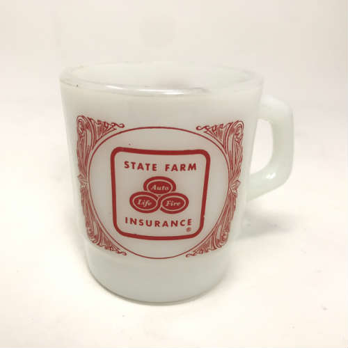 Fire King State Farm Insurance Mug ファイヤーキング ステートファーム インシュランス マグ アドマグ 中古 海外輸入中古品 Anchor Hocking Ovenproof Made スタッキングマグ マグカップ USA ビンテージ ミルクガラス アメリカ アメリカン