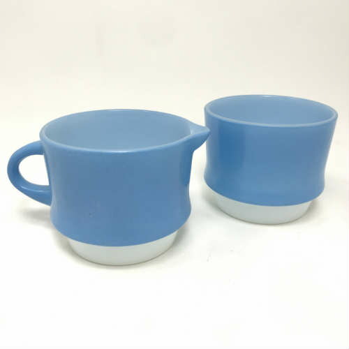 【中古】Fire King Blue Mosaic Creamer and Su