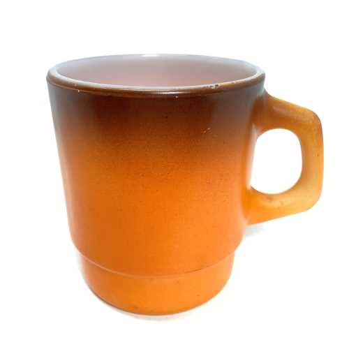 Fire King Stackable Mug Orange オレンジ ファイヤーキング スタッキングマグ 中古 海外輸入中古品 Fire King Anchor Hocking Ovenproof Made スタッキングマグ ファイアーキング マグカップ USA ビンテージ