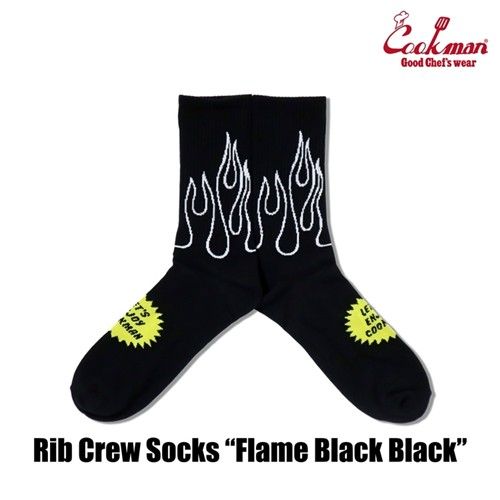クックマン ソックス Rib Crew Socks Flame Black Black Blue リブ クルー ソックス フレイム ブラック..