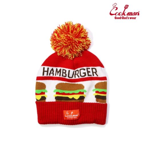 クックマン ビーニー Beanie Hamburger ハンバーガー アメリカ アメリカン COOKMAN Cookman ポンポン ボンボン ニット ニット帽 帽子 レッド Red 赤 かわいい 