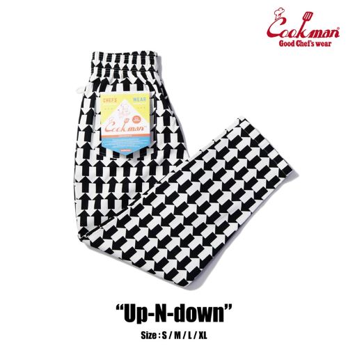 クックマン シェフパンツ Chef Pants Up-N-down アップダウン 上下 矢印 ホワイト ブラック 白黒 個性的 アメリカ アメリカン COOKMAN Cookman ユニセックス 男女兼用 ワークパンツ ジオメトリック柄