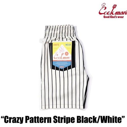 樂天商城 - クックマン シェフパンツ ショートパンツ Chef Pants Short Crazy Pattern Stripe Black/White クレイジー パターン ストライプ ブラック ホワイト アメリカ アメリカン 短パン ショーパン COOKMAN Cookman ワークパンツ ユニセックス 男女兼用 ショートパンツ ハーフパンツ