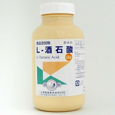 L-酒石酸 ( 食添 ) 500g ( 小堺製薬 )主に食品(清涼飲料水など)の酸味付けに使用します/食品の酸味付けはお好みにより適量を使用してください/醤油に混ぜ、ぽん酢代わりにも使用されます/少し酸味が強いポン酢に