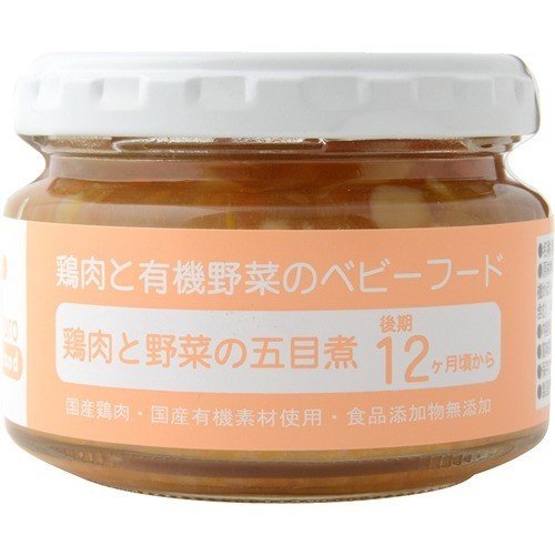 鶏肉と有機野菜のベビーフード 鶏肉と野菜の五目煮 12ヶ月頃〜 100g ＊味千汐路 ベビーフード 12ヶ月/鶏肉の旨味と野菜の甘味がギューっと詰まっています/国産有機素材/食品添加物無添加/とことんこだわった国産素材100％ベビーフード/赤ちゃんと家族の為、丁寧に作りました