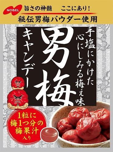 ◆商品説明 ・1粒に梅1つ分の梅果汁をつめ込み、梅本来の旨さを凝縮した「男梅」がパワーアップ！ ・新たに完熟した梅干しから得られる完熟梅干エキスと、梅果汁をじっくり煮詰めた梅肉エキスのW梅エキスを配合し、より味わい深い梅干し味に仕上げました。 ・手塩にかけた渾身の梅ぇ味のキャンデーです。 ・秘伝男梅パウダーを使用し、梅本来の美味しさである、塩味・酸味・旨味・甘味のバランスがさらに絶妙に仕上がりました。 ・完熟梅干エキスと梅肉エキスのW梅エキスを加えた梅干し本来の味わい深さをお楽しみください。 ◆原材料 砂糖（国内製造）、水飴、濃縮梅果汁、梅肉パウダー、食塩、みりん、みりん風調味料、梅干しパウダー／香料、着色料（アントシアニン、フラボノイド）、酸味料、調味料（アミノ酸等）、乳化剤、甘味料（アスパルテーム・L－フェニルアラニン化合物）、（一部に大豆を含む） ◆栄養成分（1粒当たり） エネルギー：16.6kcal、たんぱく質：0.02g、脂質：0.00g、炭水化物：4.12g、食塩相当量：0.19g ◆アレルギー物質 大豆 ◆保存方法 直射日光、高温多湿を避けて保存してください。 ◆注意事項 開封後はなるべく早くお召し上がりください。