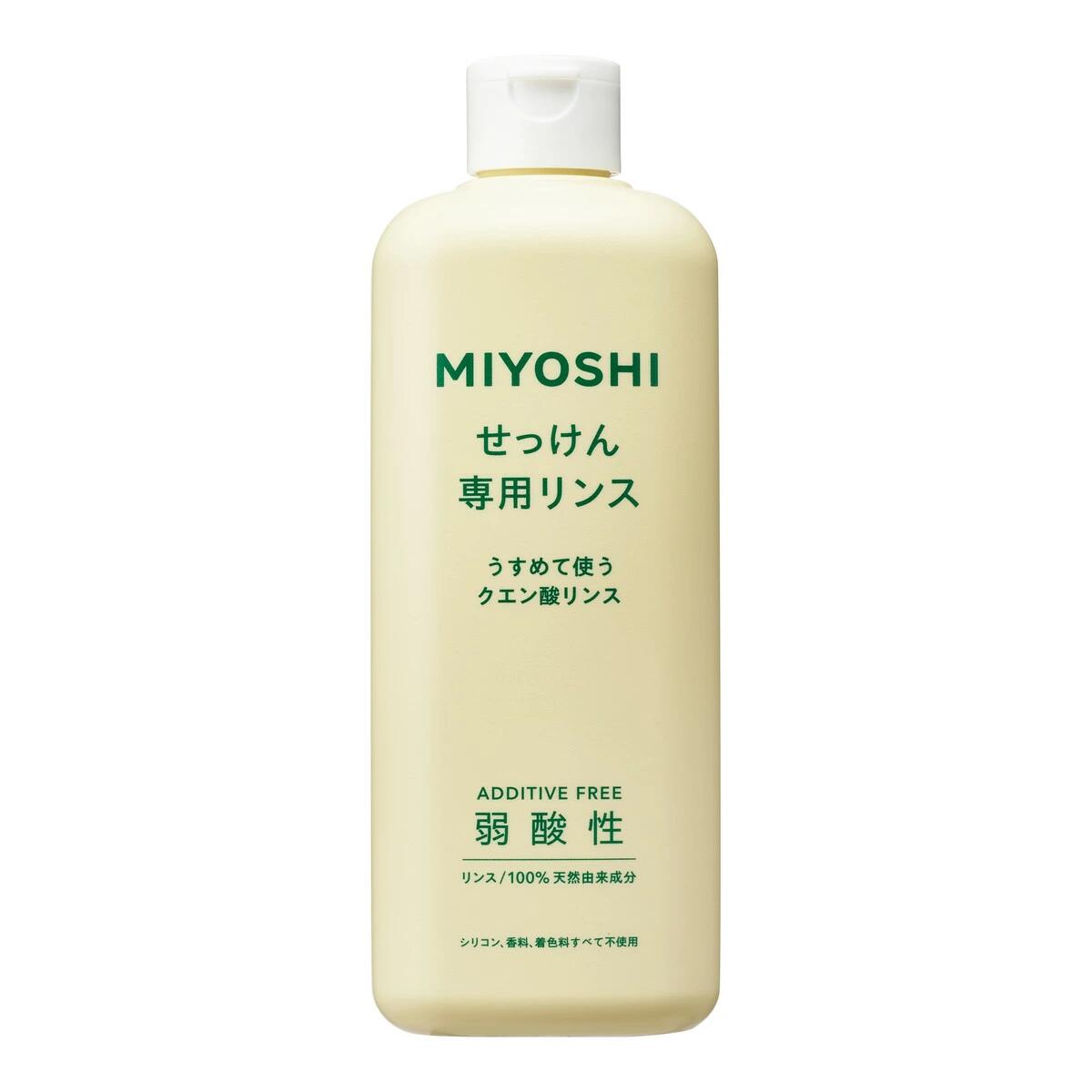 100％天然由来成分 せっけん専用リンス うすめて使うクエン酸リンス 350mL ＊ミヨシ石鹸/せっけんシャンプーは洗髪後の髪にギシギシ感が残ることがあります/クエン酸がシャンプー後のアルカリに傾いた髪と地肌を中和し、指どおりよく整えます
