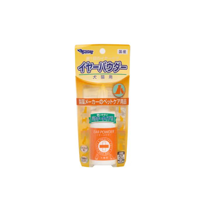 イヤーパウダー 犬猫用 50g ＊内外製薬/犬猫用のイヤーパウダー/ジメジメした耳のお手入れや毛を抜く時の滑り止め/シャンプー後のケアにどうぞ/耳の奥は週1回程度のケアが目安です/爽やかな香り/ペット 衛生用品
