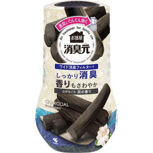 お部屋の消臭元 心がなごむ炭の香り 400mL ＊小林製薬/でっかいろ紙がお部屋のイヤなニオイを強力に消臭します/シャバシャバすれば香りが復活し、液がなくなる最後まで、ずーっと香りが続きます