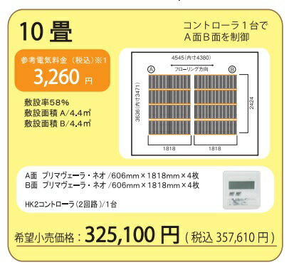 【10畳用セット】アルシステム 電気式エコ 床暖房 プリマヴェーラ・ネオ 10畳セット (敷き詰め率58％　8.8平米)　＊1…