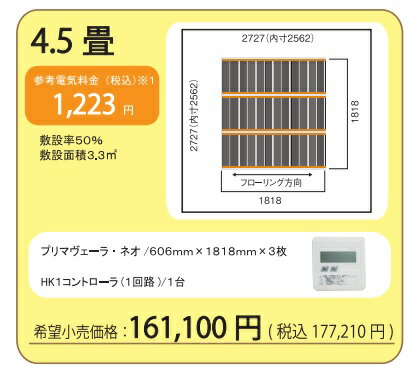 【4.5畳セット】アルシステム 電気式エコ床暖房 プリマヴェーラ・ネオ 4.5畳セット (敷き詰め率50％　3.3平米) ＊4.5…