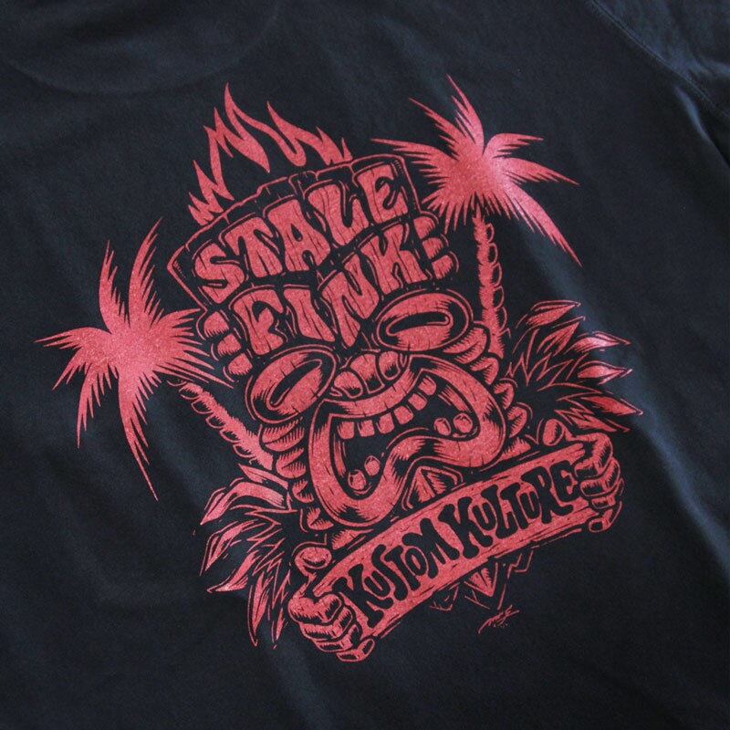 【StaleFink】ステイルフィンク【Mr.G Tiki VINTAGE POCKET S/S TEE】Vintage Black/Red【Tシャツ】T-shirts【ティーシャツ】ポケットT【ビンテージ加工】5.6oz【ピンストライプ】KUSTOM KULTURE【カスタムカルチャー】ミスタージー【ネコポス対応可】