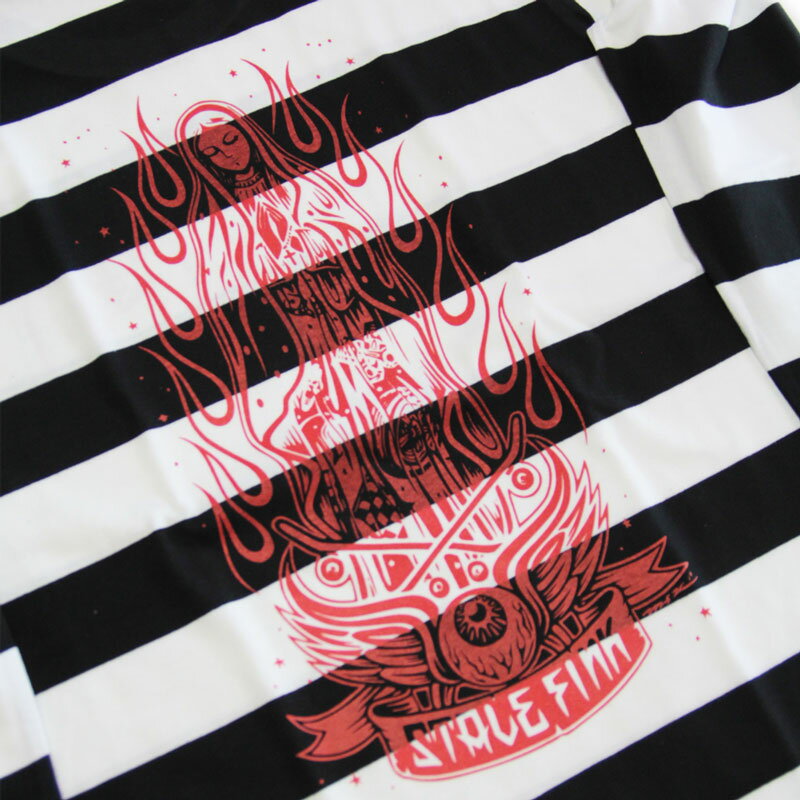 【StaleFink】ステイルフィンク【M&K Guadalupe BORDER L/S TEE】Black/White【Tシャツ】ロンT【長袖】ボーダー【ピンストライプ】KUSTOM KULTURE【カスタムカルチャー】グアダルーペ【マリア】5.0oz【ネコポス対応可】