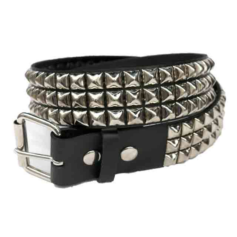 スタッズベルト ベルト（メンズ） 【FUNK PLUS BELT】ファンクプラスベルト【PYRAMID STUDS 3連 LEATHER BELT 】BLACK/SILVER【BELT】ベルト【鋲ベルト】スタッズベルト