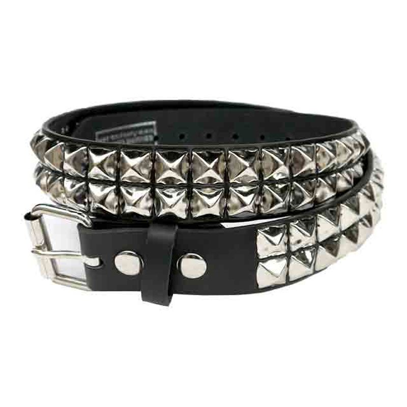 【FUNK PLUS BELT】ファンクプラスベルト【PYRAMID STUDS 2連 LEATHER BELT】BLACK/SILVER【BELT】ベルト【鋲ベルト】スタッズベルト