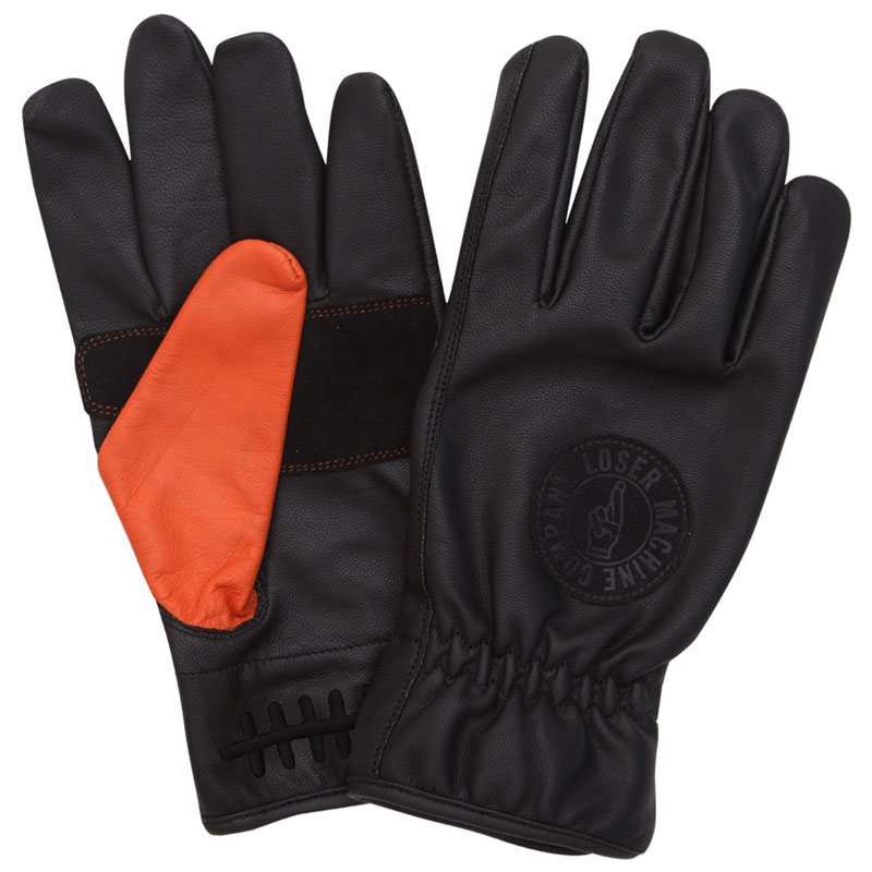【LOSER MACHINE】ルーザーマシーン【Death Grip Leather Gloves】Black/Orange【レザーグローブ】グローブ【手袋】バイカー【CHOPPER】チョッパー【ネコポス対応可】