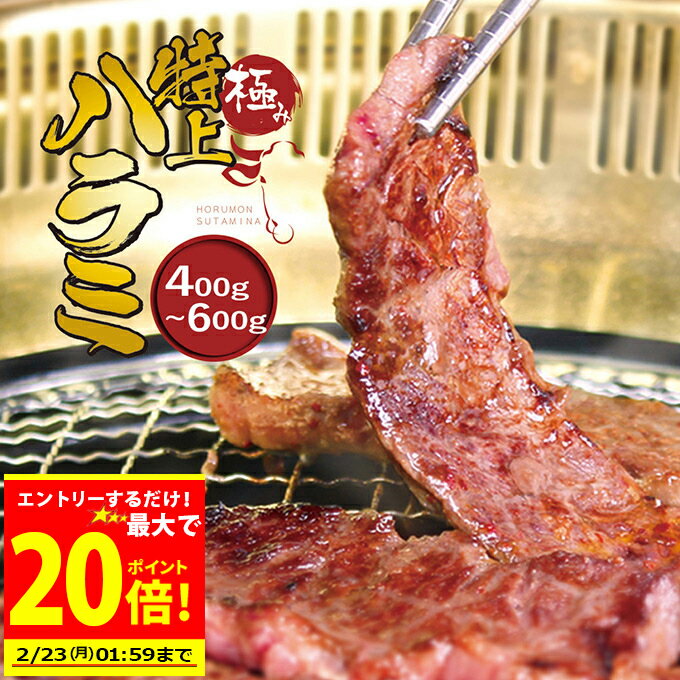 ＼エントリーで必ずもらえるP10倍／＋＼500円OFFクーポン発行中／ 極み 特上 ハラミ 400g 3〜4人前 【 ..