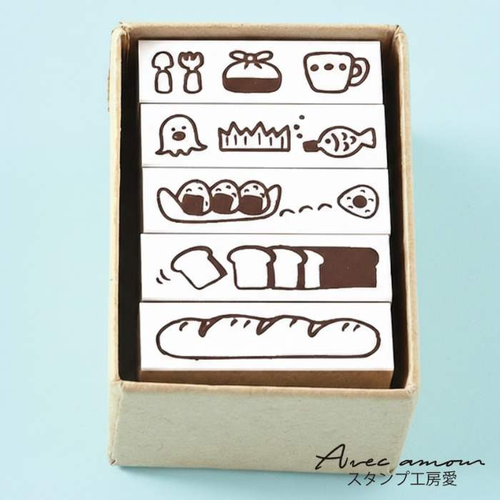 Rakuten - ラインデコスタンプ　-お弁当＆ぱん-【オリジナルスタンプ・アンティークスタンプ・かわいいスタンプ・ミニスタンプ・手帳・手帳デコ・コラージュ・文具・文具女子・はんこ・ハンコ・スケジュール・北欧・動物　鳥　ハンドメイド】