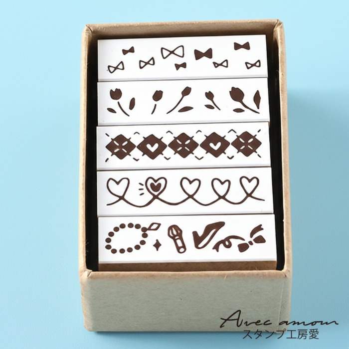 ラインデコスタンプ -ガーリー-【オリジナルスタンプ・アンティークスタンプ・かわいいスタンプ・ミニスタンプ・手帳・手帳デコ・コラージュ・文具・文具女子・はんこ・ハンコ・スケジュール・北欧・動物 鳥 ハンドメイド】